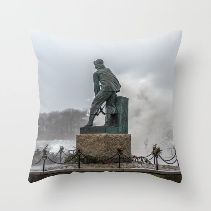 Wave and the Man at the Wheel Throw Pillow