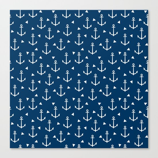 Anchors and triangles minimal navy and white trendy sailing pattern sailor print Canvas Print