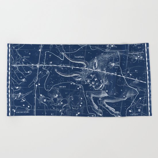 Taurus sky star map Beach Towel