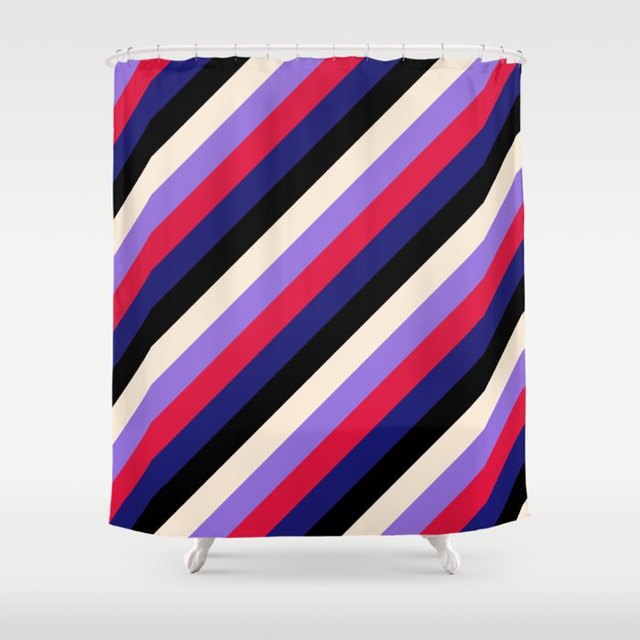 Beige, Purple, Crimson, Midnight Blue, and Black Colored Lines/Stripes Pattern Shower Curtain