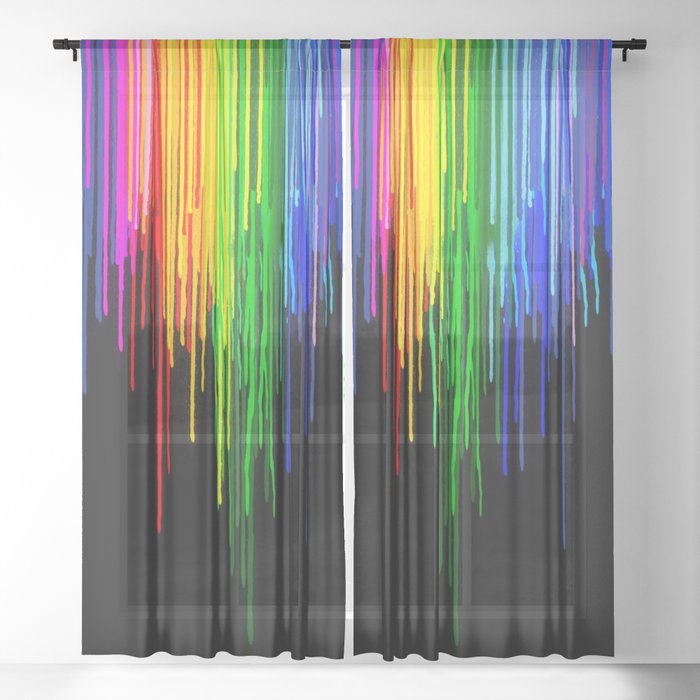 Rainbow Paint Drops on Black Sheer Curtain