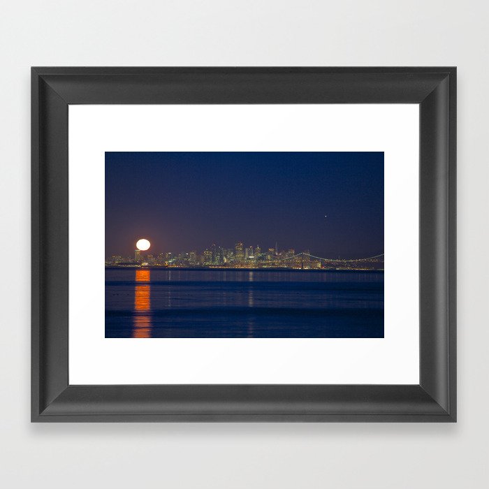 Full moon setting over San Francisco Framed Art Print