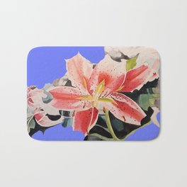 Lily Watercolor painting on Indigo Bath Mat | Illustration, Redfloral, Lilyflower, Flower, Redlilies, Botanical, Redwatercolor, Floral, Lilies, Lillium 