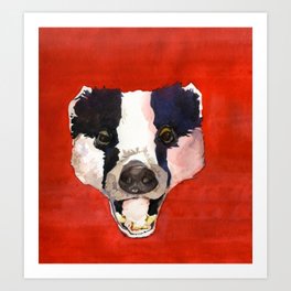 A European badger snout painting red watercolor - woodland wildlife artwork Art Print