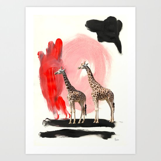 Paint the Blues Away Giraffes Art Print