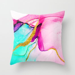 Transparent creativity. Abstract artwork. Trendy wallpaper. Ink colors are amazingly bright, luminous, translucent, free-flowing, and dry quickly. Natural pattern, luxury. Throw Pillow