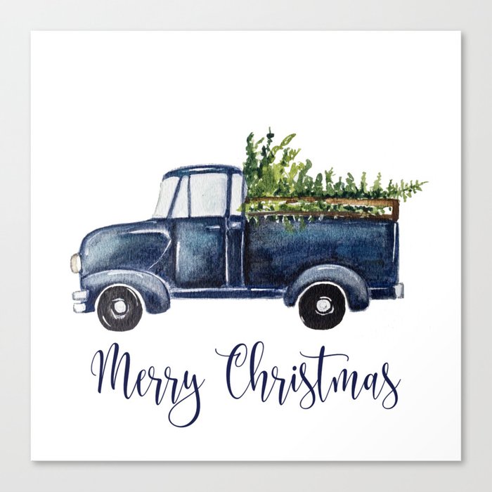 Blue Christmas Truck Canvas Print