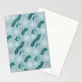 Christmas Pattern Turquoise Floral Pine Mistletoe Stationery Card