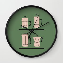 Volturno & French Press Coffee #4 opaque green & vintage pink Wall Clock