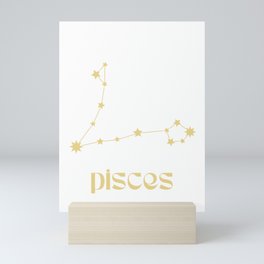Pisces Sign Star Constellation Art, Retro Groovy Gold Font, Wall Decor Mini Art Print