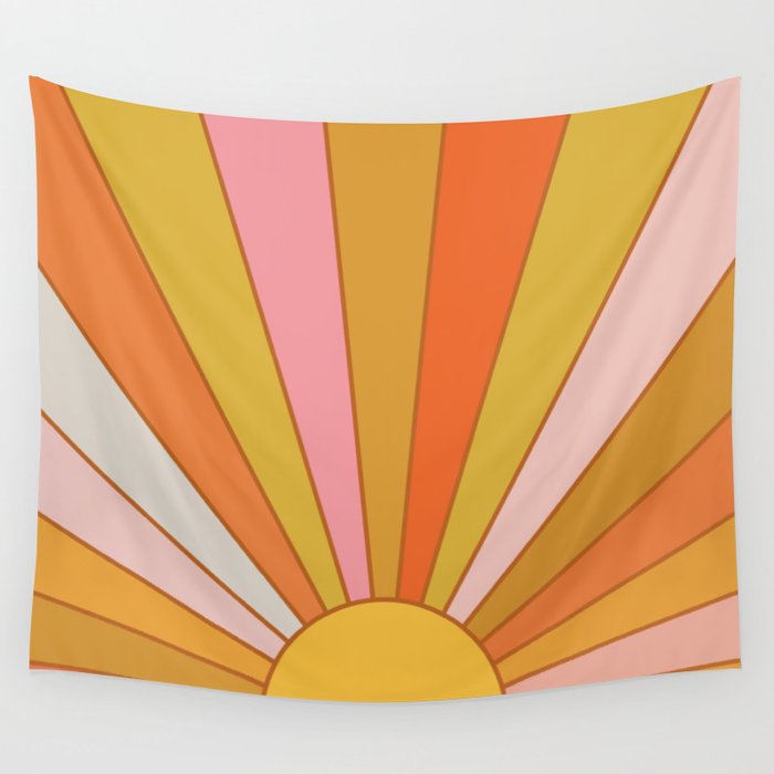 Golden Sun with Soft Colour Rays Art Wall Tapestry