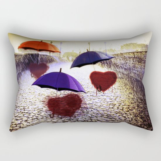 Three Lonely Hearts In the Rain Rectangular Pillow