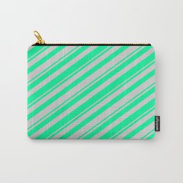 [ Thumbnail: Green and Light Gray Colored Lines/Stripes Pattern Carry-All Pouch ]
