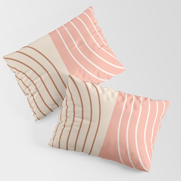 Abstract Geometric Rainbow Lines 13 in Terracotta Blush Beige Pillow Sham