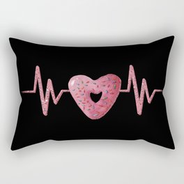 Heartbeat line with cute pink heart shaped donut illustration Rectangular Pillow