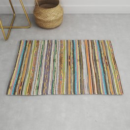 Vintage Used Vinyl Rock Record Collection Abstract Stripes Rug | Analog, Junkie, Lines, Color, Lp, Music, Pattern, Rock, Stripes, Retro 