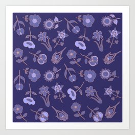 Floral pattern in very peri with a blue background Art Print