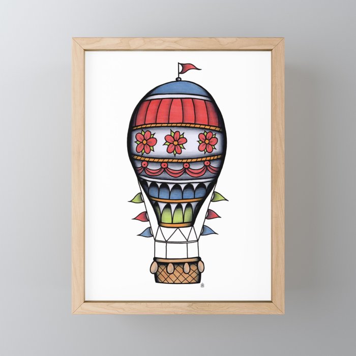 Traditional Hot Air Balloon Tattoo Framed Mini Art Print