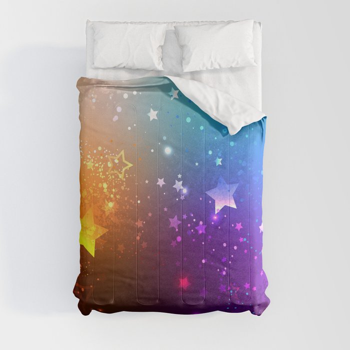 Rainbow Background with Stars Comforter