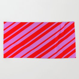 [ Thumbnail: Orchid and Red Colored Stripes Pattern Beach Towel ]