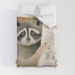 Cute Raccoon In the Woods Watercolor Art Comforter