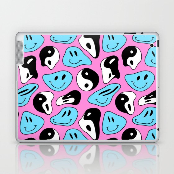 Funny melting smile happy face colorful cartoon seamless pattern Laptop & iPad Skin