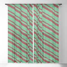 [ Thumbnail: Maroon & Sea Green Colored Striped Pattern Sheer Curtain ]