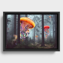 Electric Jellyfish Worlds in a Forest Framed Canvas