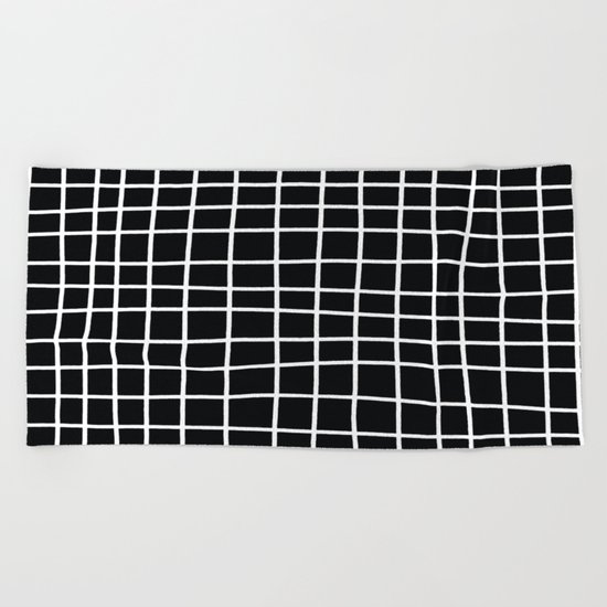 Handdawn Grid Black Beach Towel