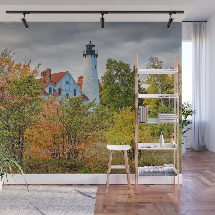 Michigan Upper Peninsula Lighthouse Autumn Great Lakes Landscape Wall