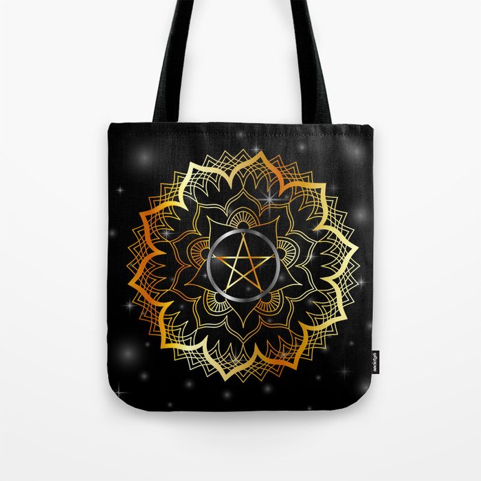 Golden decorative floral mandala sacred geometry Tote Bag