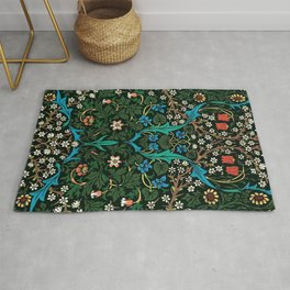 William Morris Tulips, Blue Columbine, Orchids, & Sunflowers Textile Flower Print Rug