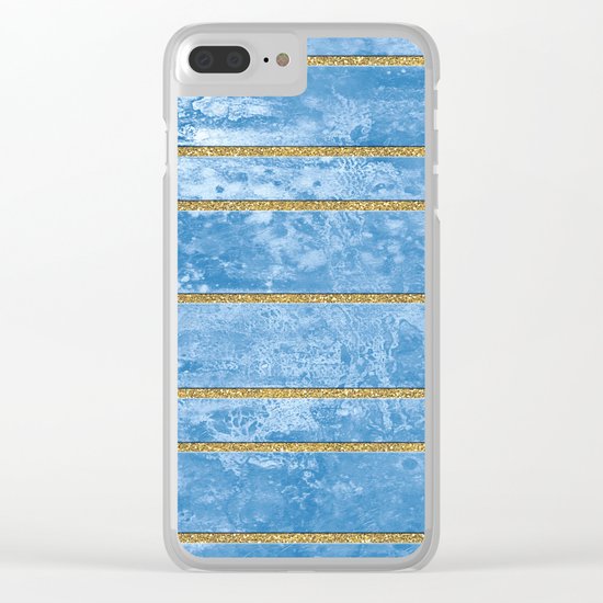 Abstract Painting with Golden Stripes - Blue Clear iPhone Case