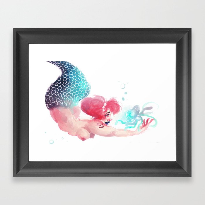 Mermaid and Jelly Fish Framed Art Print