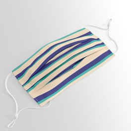 [ Thumbnail: Light Sea Green, Bisque, and Midnight Blue Colored Striped Pattern Face Mask ]