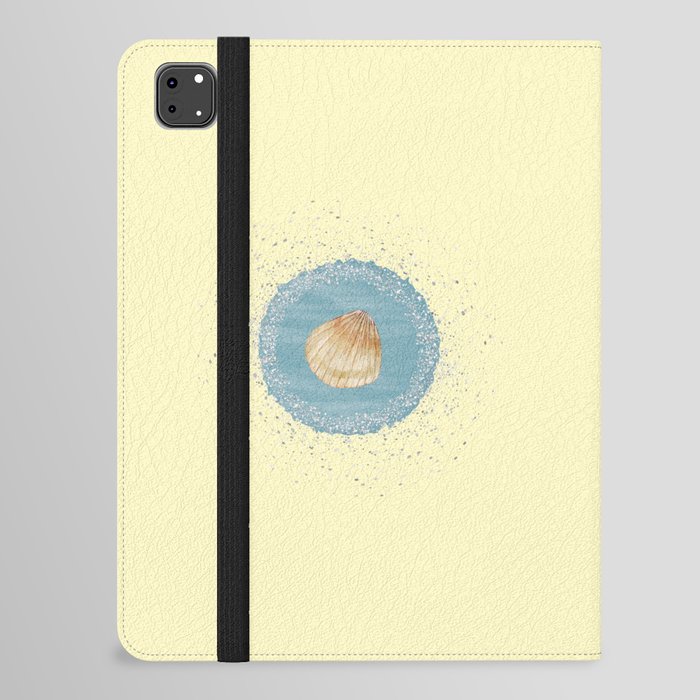 Watercolor Seashell and Blue Circle on Pastel Yellow iPad Folio Case