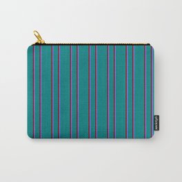 [ Thumbnail: Teal, Maroon & Medium Slate Blue Colored Lined/Striped Pattern Carry-All Pouch ]