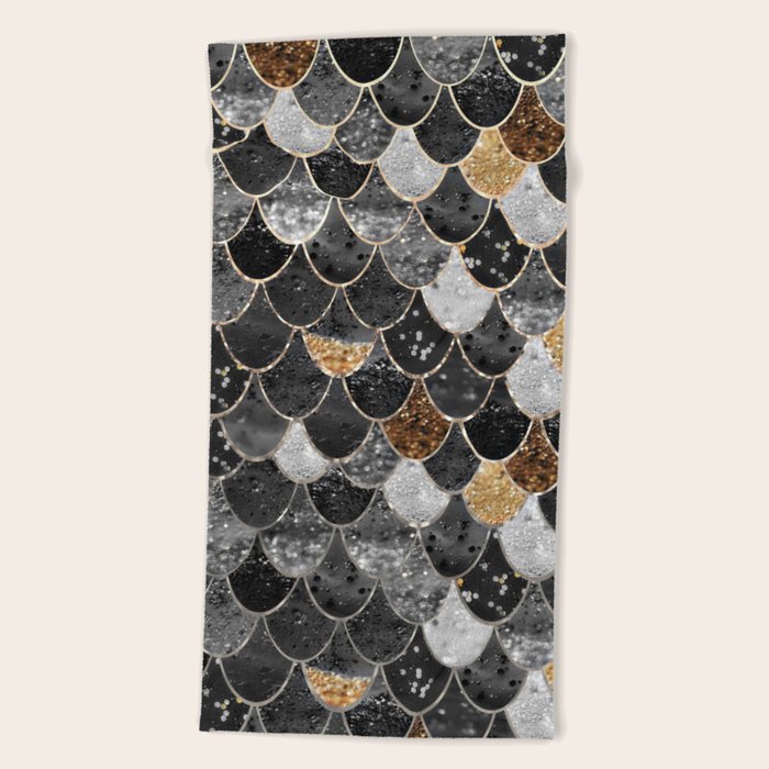 REALLY MERMAID BLACK GOLD Beach Towel by Monika Strigel Society6