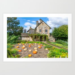 Pumpkin patch and farm building Art Print