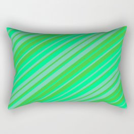 [ Thumbnail: Aquamarine, Lime Green & Green Colored Striped/Lined Pattern Rectangular Pillow ]