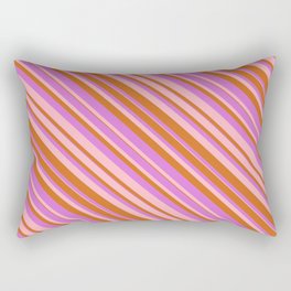 [ Thumbnail: Chocolate, Orchid & Light Pink Colored Lined/Striped Pattern Rectangular Pillow ]