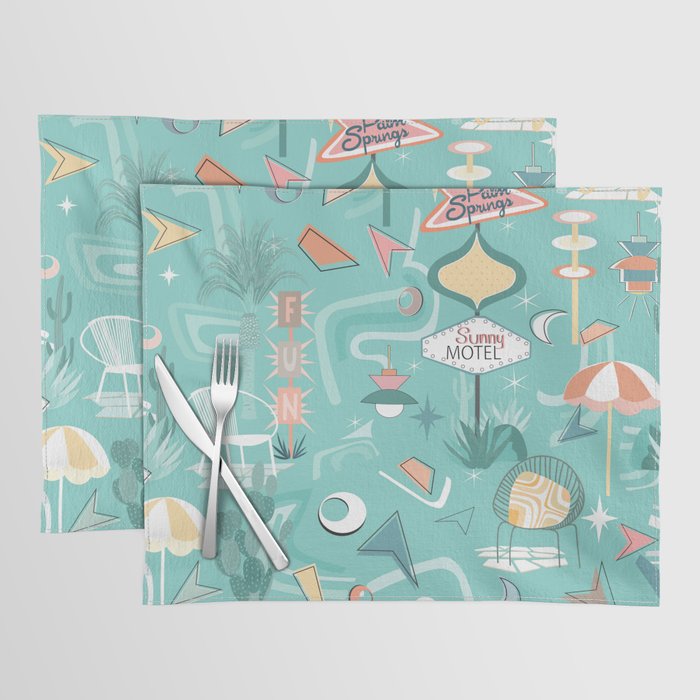 Palm Springs mid century modern turquoise pastels Placemat