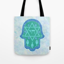 Hamsa for blessings, protection and strength - watercolor turquoise Tote Bag