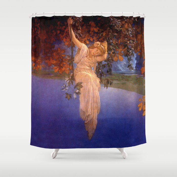 'Reveries' - Girl on a Swing on top of the World by Maxfield Parrish   Shower Curtain