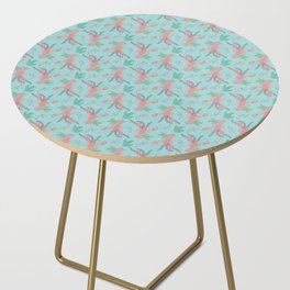 Pink lobsters under the sea with algae on blue aqua background Side Table