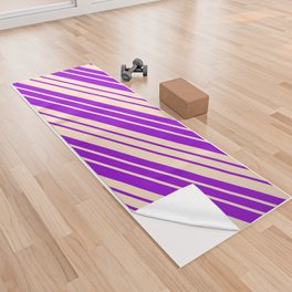 [ Thumbnail: Dark Violet and Bisque Colored Stripes/Lines Pattern Yoga Towel ]