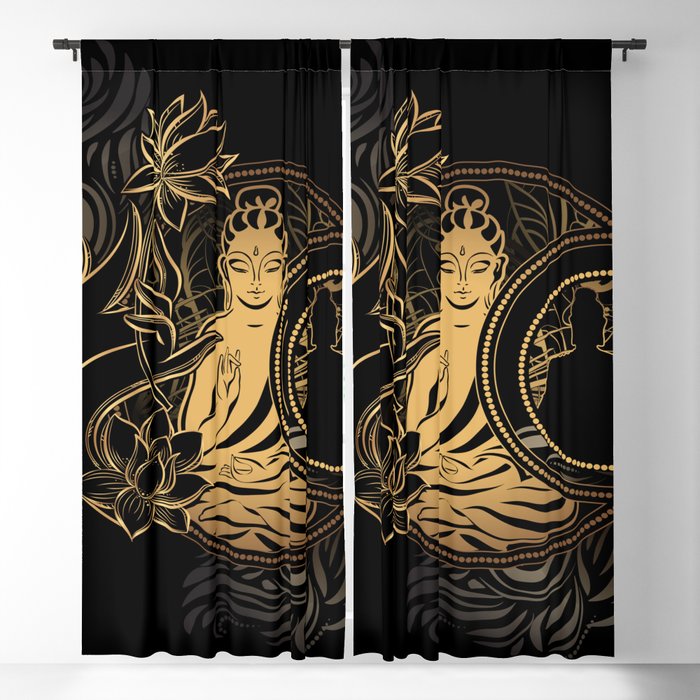 Buddha Black & Gold Blackout Curtain