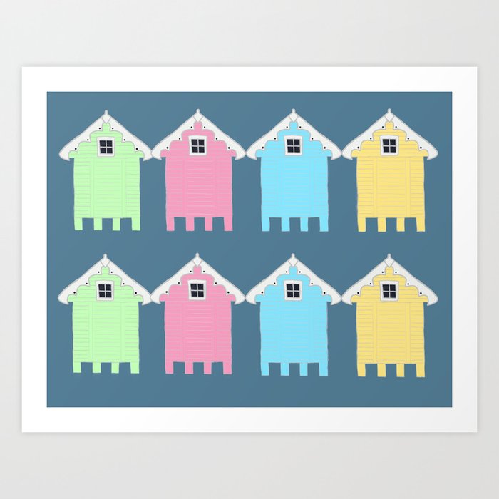 British Seaside Beach Huts Art Print By Hayleylang Society6