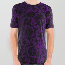 Purple and Black Damask Pattern Design All Over Graphic Tee