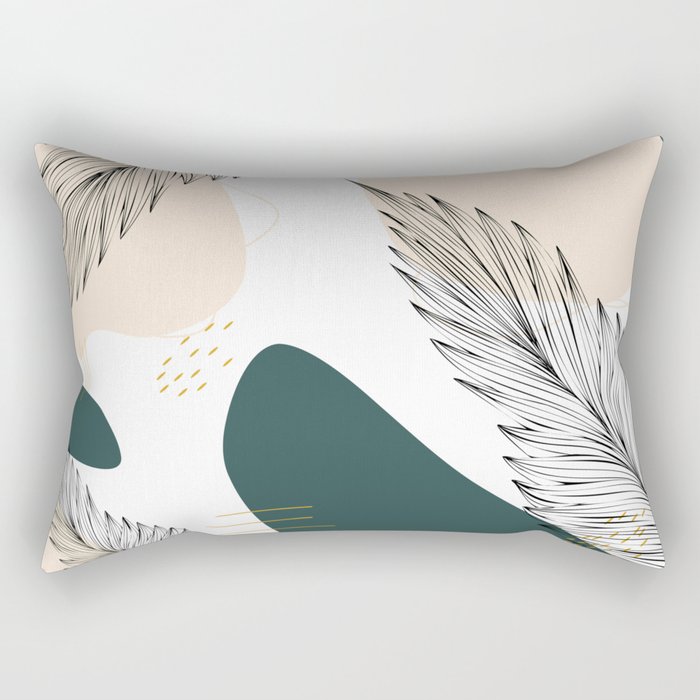 Abstract design with leaves and hand-drawn background lines in a trendy color. Rectangular Pillow